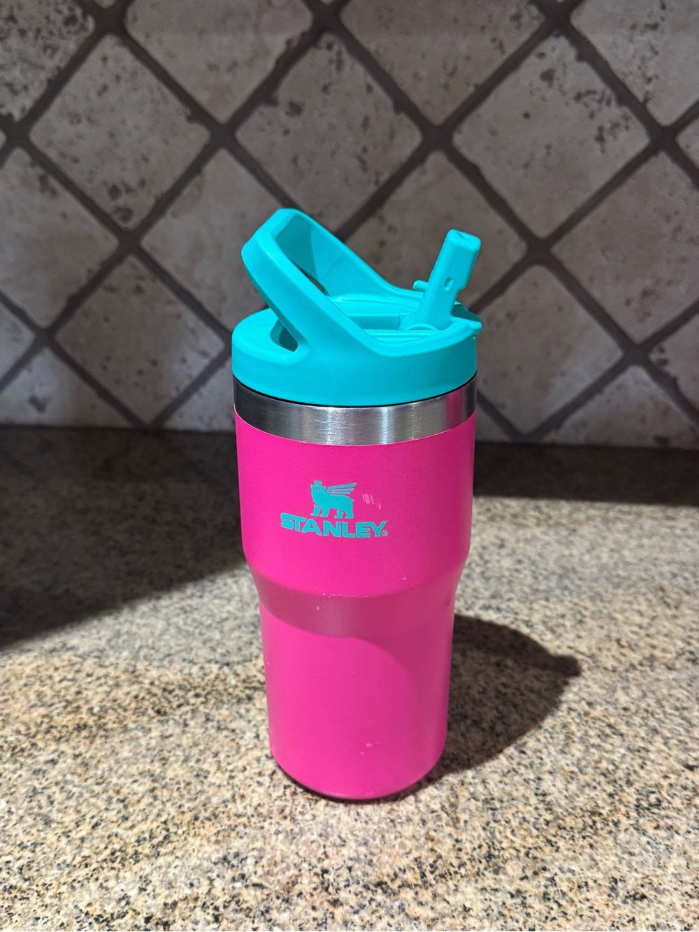 Stanley Hot Pink Travel Tumbler with Aqua Lid